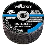 VOLTGY- 25 Discos de Corte Metal 125x1x22.2mm / Metal y Acero Inoxidable/Amoladora o Radial Pequeña.